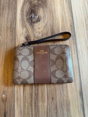 Coach Brown Signature Canvas and Leather Wristlet